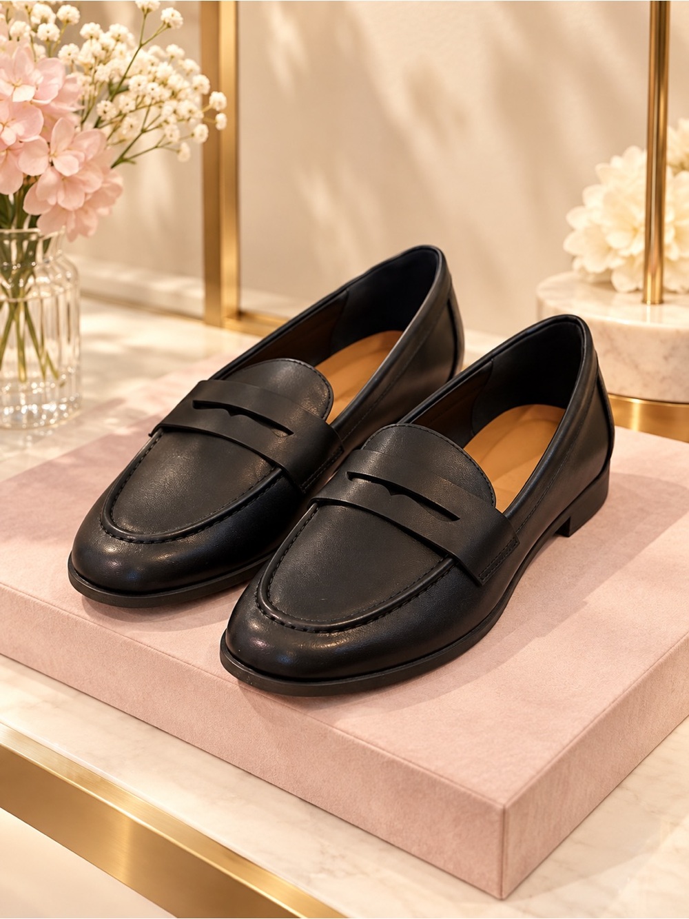 Classic Black Women's Leather Penny Loafers - NEW